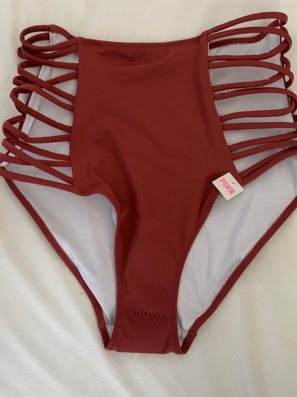 Pink Victoria's Secret Bikini Bottom High-Waisted Strappy Rust Women Size L NWT